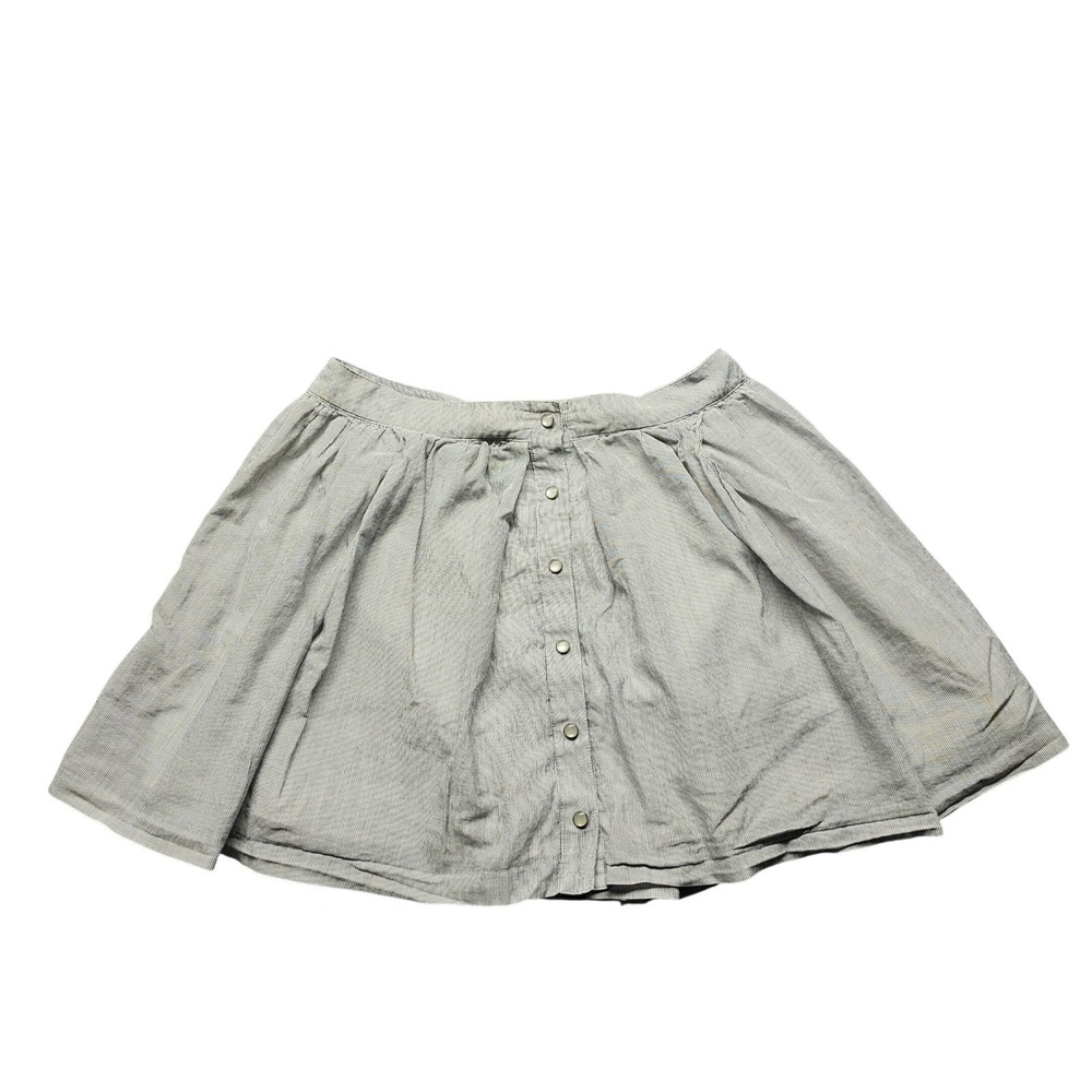 BCBGeneration Grey White Pinstripe Button Front Mini Skirt Size 10 A-Line Casual